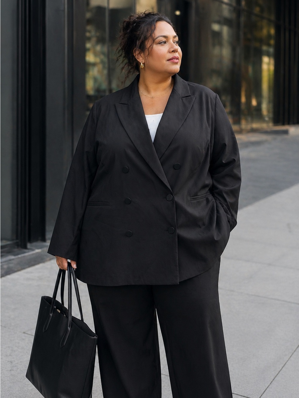 Eloquii Black Double Breasted Blazer Size 18/20 Structured Workwear Plus Size
